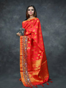 Reena Dwivedi In Banarsi Dupion Silk Saree With Matching Pallu. Available In 4 Colours.