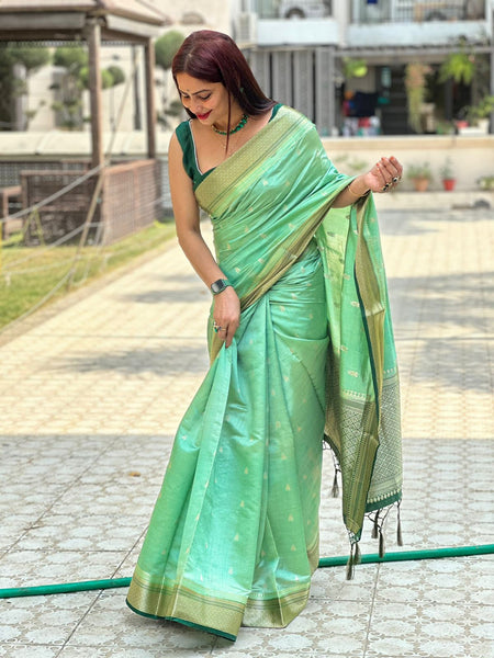 Reena Dwivedi In Banarsi Silk Saree. Available In 5 Colours.
