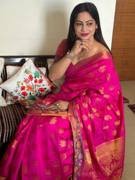 Reena Dwivedi In Banarsi Dupion Silk Saree With Matching Pallu. Available In 4 Colours.