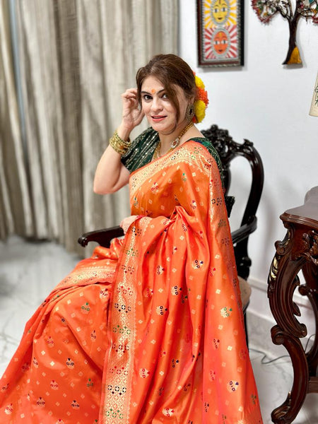 Naveena Kapoor In Banarsi Silk Saree. Available In 3 Colours