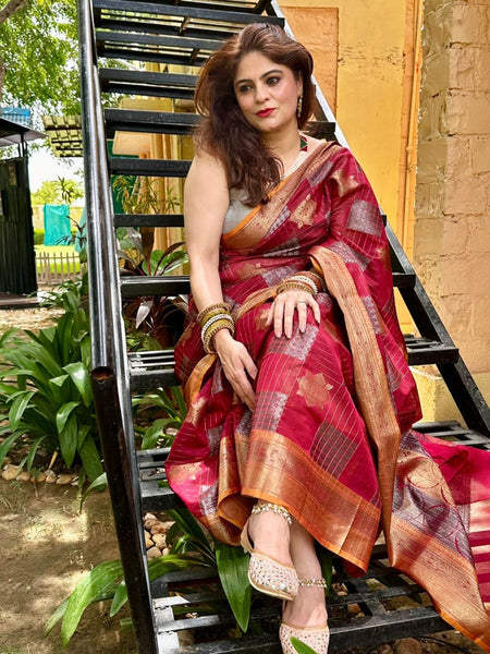 Naveena Kapoor In Chanderi Cotton Silk Designer Saree With Matching Pallu