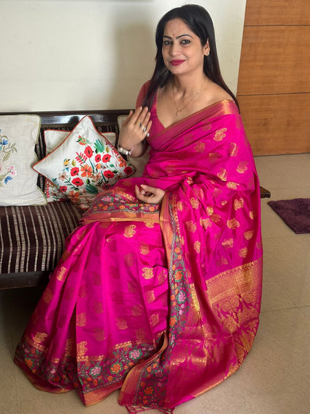 Reena Dwivedi In Banarsi Dupion Silk Saree With Matching Pallu. Available In 4 Colours.