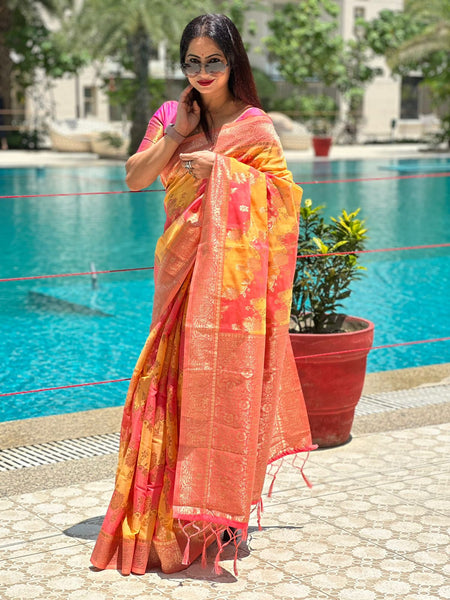 Reena Dwivedi In Banarsi Cotton Silk Designer Saree. Available In 6 Colours.