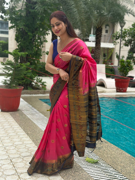 Reena Dwivedi In Banarsi Silk Saree. Available In 2 Colours.