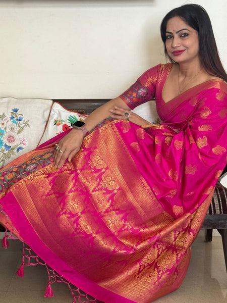 Reena Dwivedi In Banarsi Dupion Silk Saree With Matching Pallu. Available In 4 Colours.