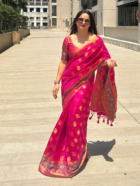 Reena Dwivedi In Banarsi Dupion Silk Saree With Matching Pallu. Available In 4 Colours.