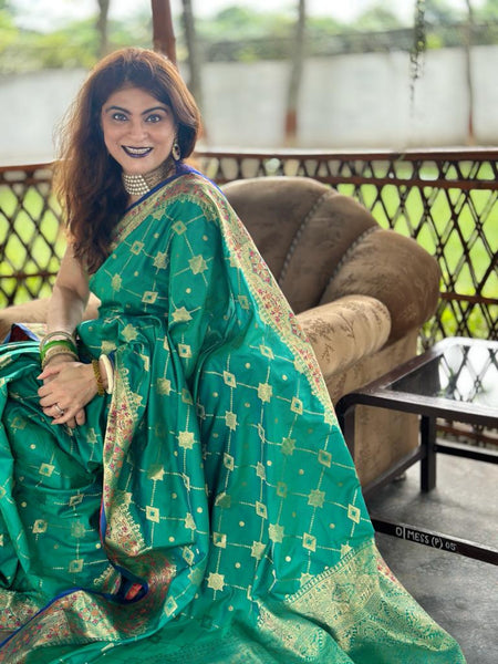 Naveena Kapoor In Banarsi Silk Saree. Available In 6 colours