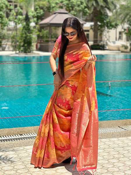 Reena Dwivedi In Banarsi Cotton Silk Designer Saree. Available In 6 Colours.