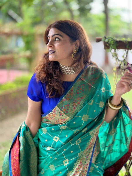 Naveena Kapoor In Banarsi Silk Saree. Available In 6 colours