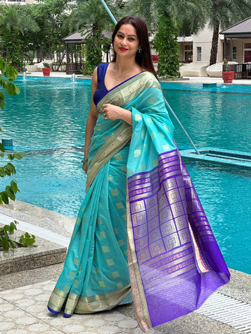 Reena Dwivedi In Chanderi Cotton Silk Golden Zari Designer Sari. Available In 3 Colours.