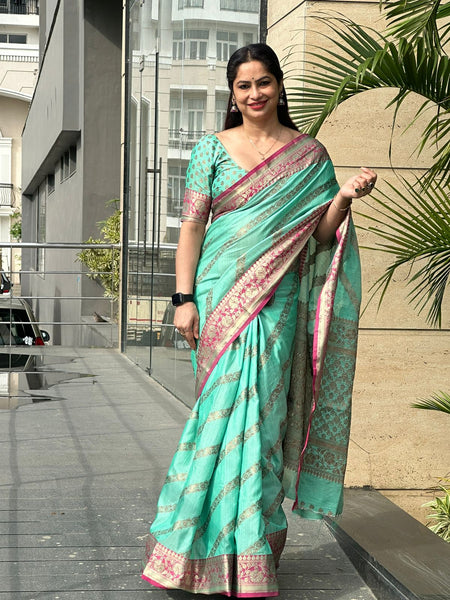 Reena Dwivedi In Banarsi Silk Designer Saree. Available In 6 Colours.