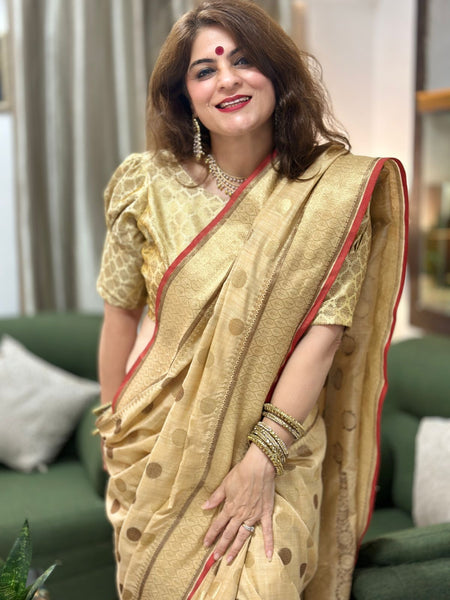 Naveena Kapoor In Banarsi Cotton Silk Designer Saree. Available In 6 Colours.