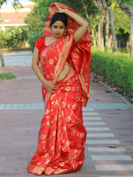 Megha Rathod In Yellow Meenakari Zari Banarsi Silk Saree. Available In 5 Colours.