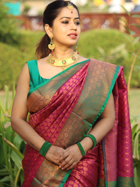 Megha Rathod In Kanjivaram Silk Saree. Available In 2 Colours.