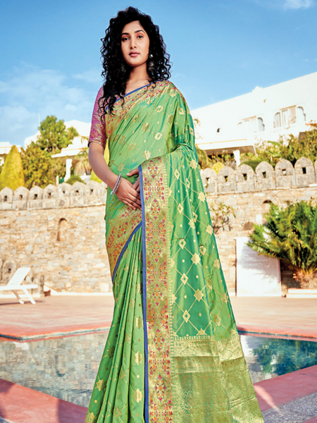 Naveena Kapoor In Banarsi Silk Saree. Available In 6 colours