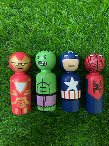 Wooden Avenger Series - Pack Of 4 - Iron Man, Hulk, Captain America, Spider Man