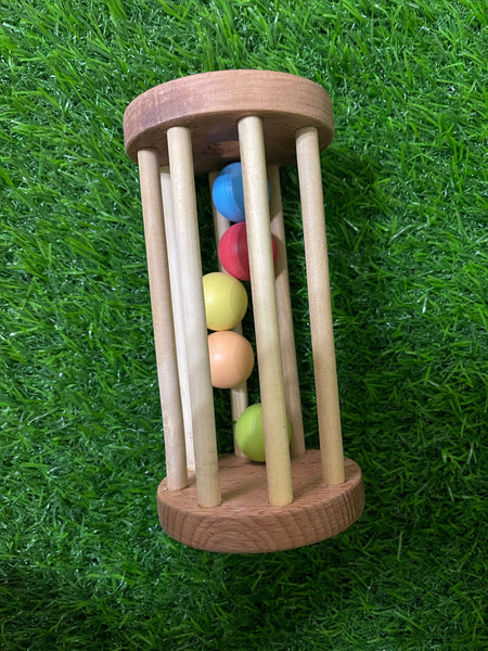 Wooden Rattle - Montessori Ball Cylinder Rolling Drum