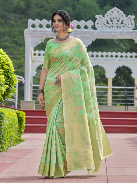Reena Dwivedi In Banarsi Cotton Silk Saree. Available In 6 Colours.