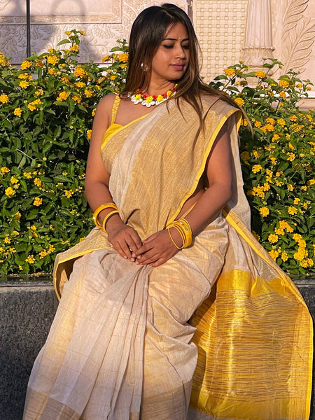 Megha Rathod In Blended Linen Saree. Available In 5 Different Palla And Border Colours.