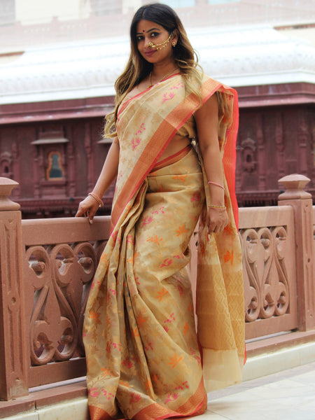 Megha Rathod In Kota Doria Saree. Available In 3 Colours.