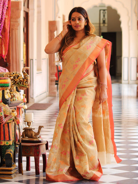 Megha Rathod In Kota Doria Saree. Available In 3 Colours.