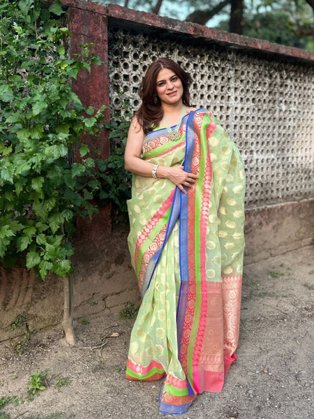 Naveena Kapoor In Kota Doria Saree. Available In 2 Colours.