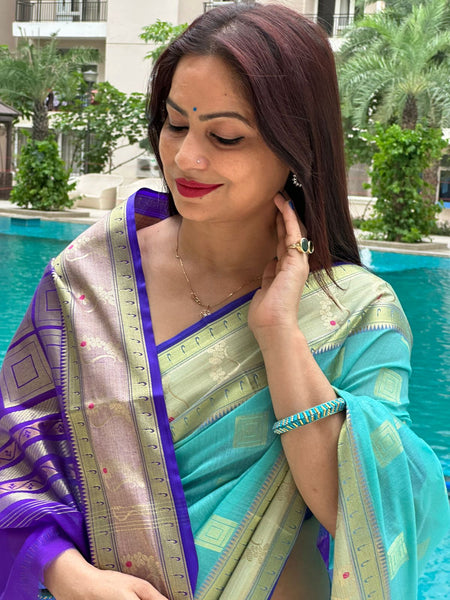Reena Dwivedi In Chanderi Cotton Silk Golden Zari Designer Sari. Available In 3 Colours.