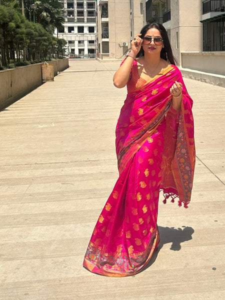 Reena Dwivedi In Banarsi Dupion Silk Saree With Matching Pallu. Available In 4 Colours.