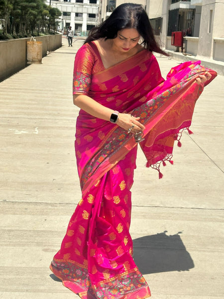 Reena Dwivedi In Banarsi Dupion Silk Saree With Matching Pallu. Available In 4 Colours.