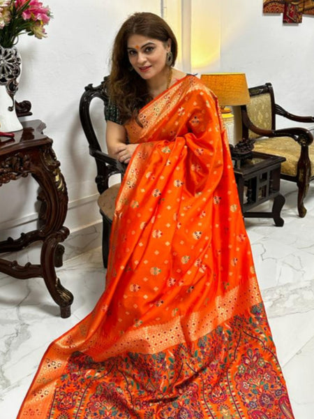 Naveena Kapoor In Banarsi Silk Saree. Available In 3 Colours