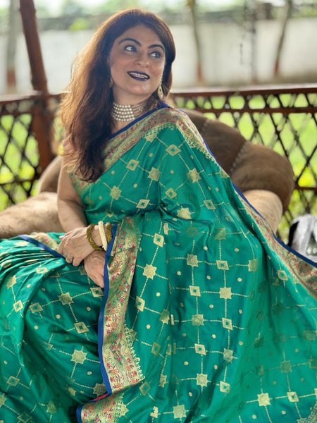 Naveena Kapoor In Banarsi Silk Saree. Available In 6 colours