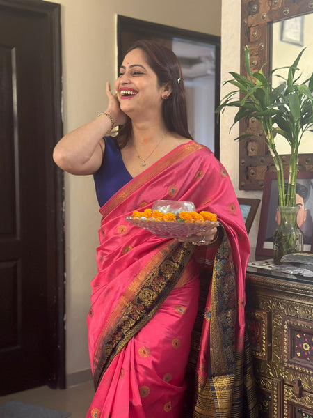 Reena Dwivedi In Banarsi Silk Saree. Available In 2 Colours.