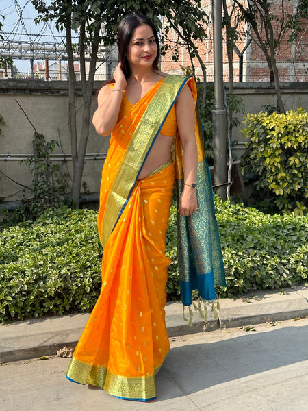 Reena Dwivedi In Banarsi Silk Saree. Available In 3 Colours.