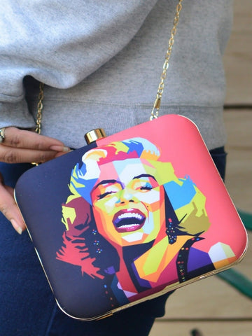Art Printed on Silk Rectangular Clutch With Both Side Same Design And Sling Chain Included