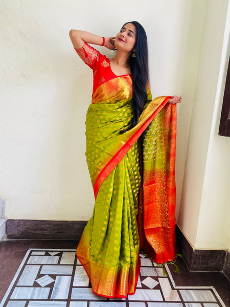 Komal Kandoi In Banarsi Silk Saree. Available In 7 colours.