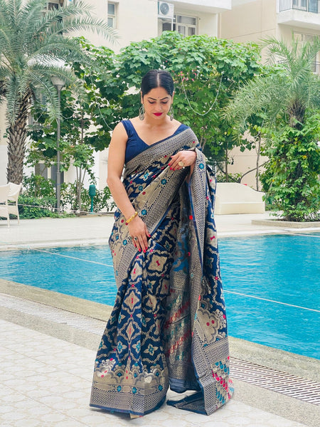 Reena Dwivedi In Banarsi Silk Saree. Available In 6 Colours.