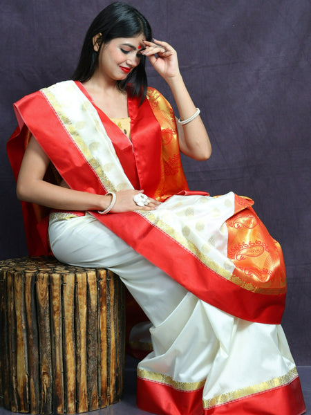 Megha Rathod In Traditional Garad-Korial Bengali Silk Saree With Contrast Pallu. Available In 4 Colours.