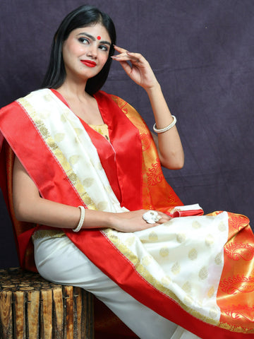 Navum Bengali Saree (Red & White) Price - Buy Online at Best Price in India