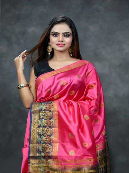 Raj Nandini Choudhary In Banarsi Silk Saree. Available In 2 Colours.