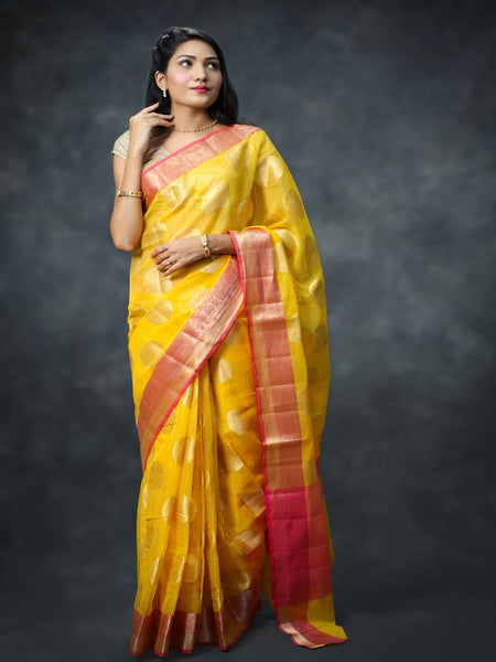 Bhawna Verma In Kota Doria Gold Boota Saree With Contrast Pallu. Available In 3 Colours.