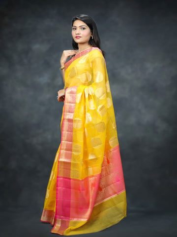 Bhawna Verma In Kota Doria Gold Boota Saree With Contrast Pallu. Available In 3 Colours.