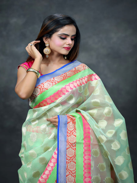 Raj Nandini Chaudhary In Kota Doria Silk Saree With Contrast Pallu . Available in 2 colours.