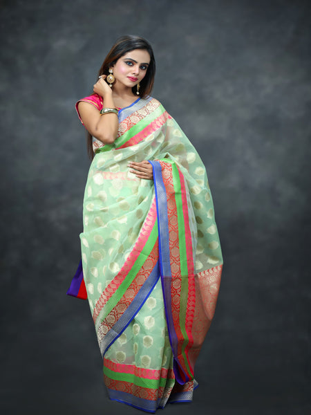 Raj Nandini Chaudhary In Kota Doria Silk Saree With Contrast Pallu . Available in 2 colours.