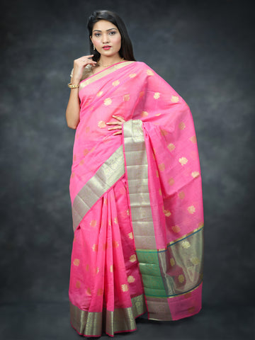 Designer Linen Saree With Zari Pallu. Available in 5 colours.