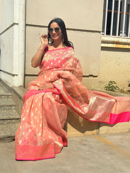 Reena Dwivedi In Kota Doria Saree. Available In 2 Colours.