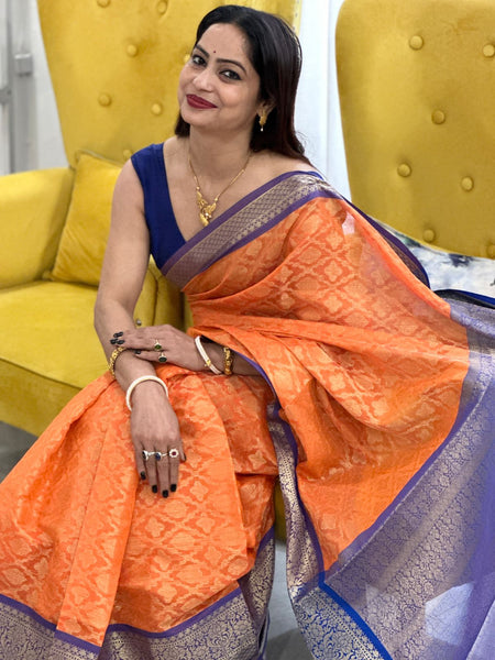 Reena Dwivedi In Banarsi Georgette Silk Sari. Available In 3 Colours