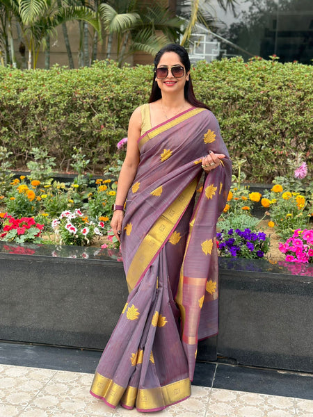 Reena Dwivedi In Designer Linen Saree With Zari Pallu