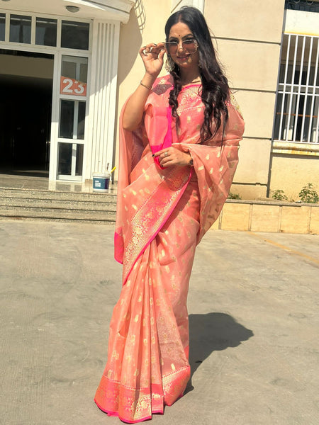 Reena Dwivedi In Kota Doria Saree. Available In 2 Colours.