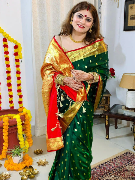 Naveena Kapoor In Banarsi Silk Saree. Available In 3 Colours.