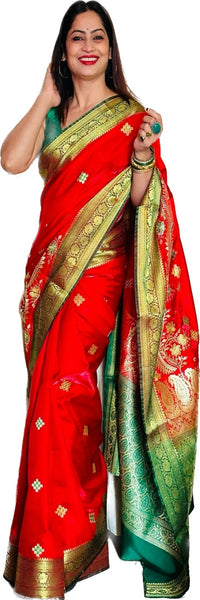 Reena Dwivedi In Banarsi Silk Saree. Available In 3 Colours.